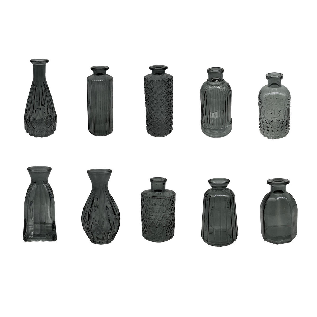 10XVASEN - Grau, Glas (14.5cm) - Relaxdays