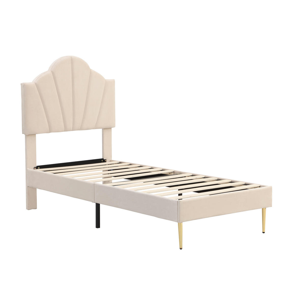 KINDERBETT 90/200 cm aus Samt in Beige mit verstellbarem Kopfteil - Beige, Textil (90/200cm) - Flora Grace