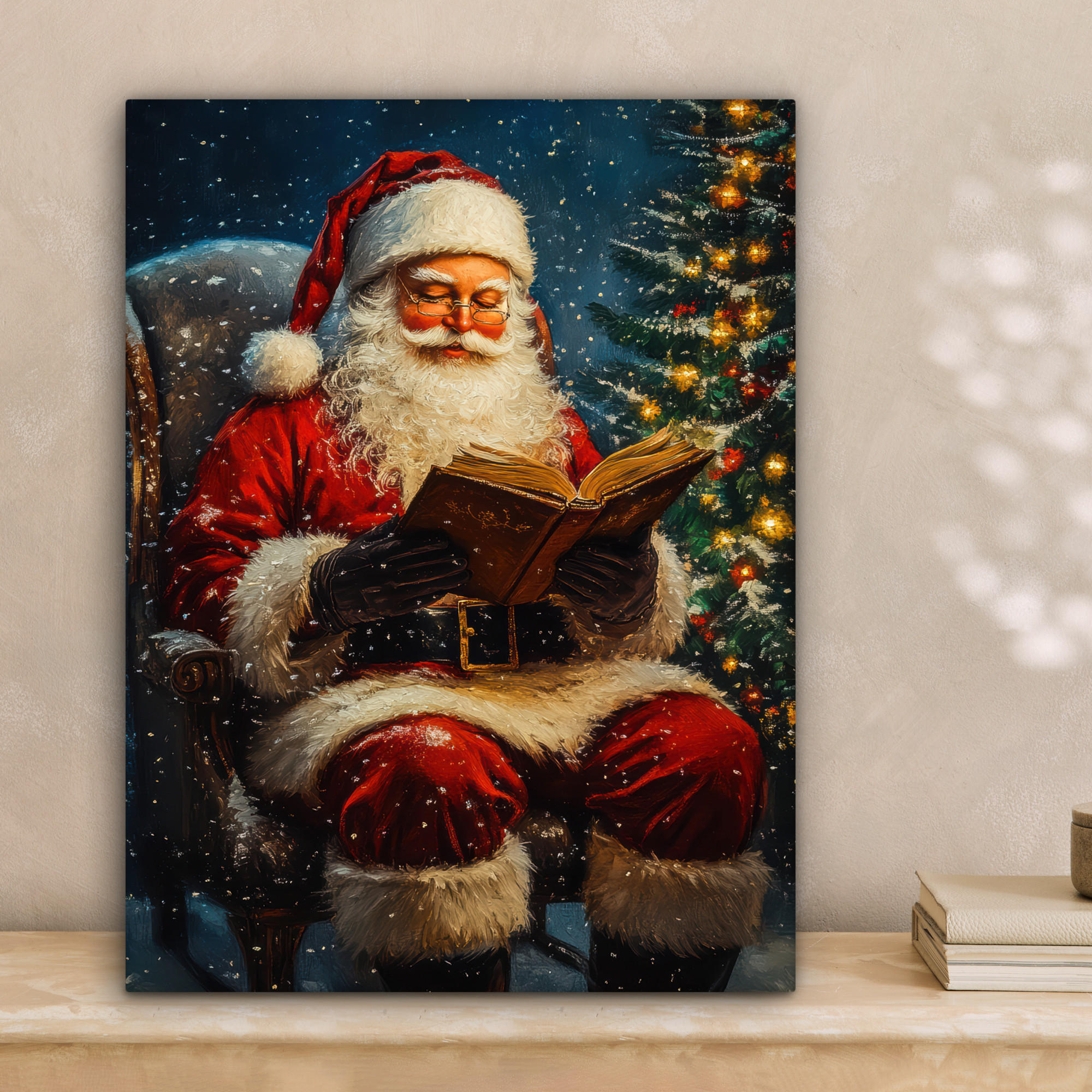 LEINWANDBILD Weihnachtsmann - Weihnachten - Winter - Weihnachtsbaum 30x40 cm - Bordeaux, Textil (30/40cm) - MuchoWow