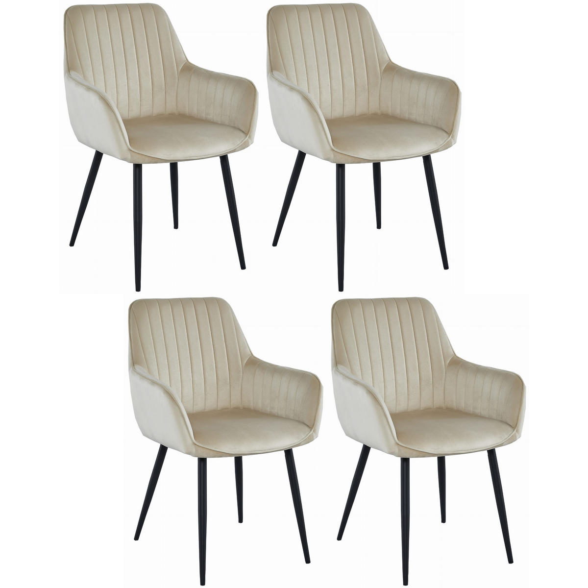 STUHL OSILO 4-er Set, Beige, Schwarz, Schwarze metallische Beine - Beige, Textil/Metall (55/84/46cm) - Komodee