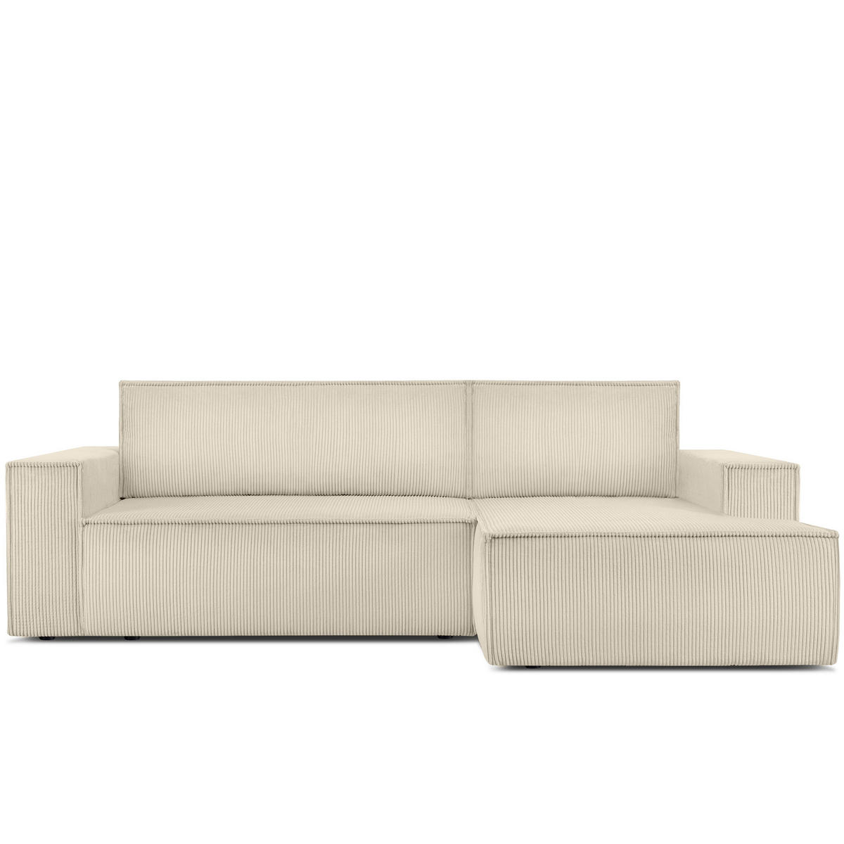 ECKSCHLAFSOFA-RECHTS NAPI in Pet Friendly Cord-Stoff, cremefarben - Creme/Schwarz, Textil (262/148cm) - KONSIMO®