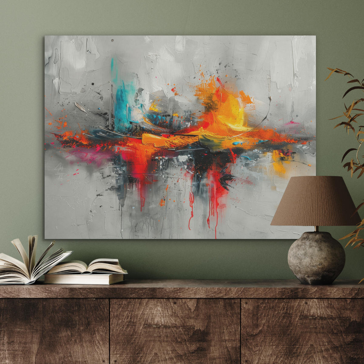 AKUSTIKPANEEL Moderne Kunst - Orange - Grau - Abstrakt 80x60 cm - Hellgrau, Textil (80/0.9/60cm) - MuchoWow