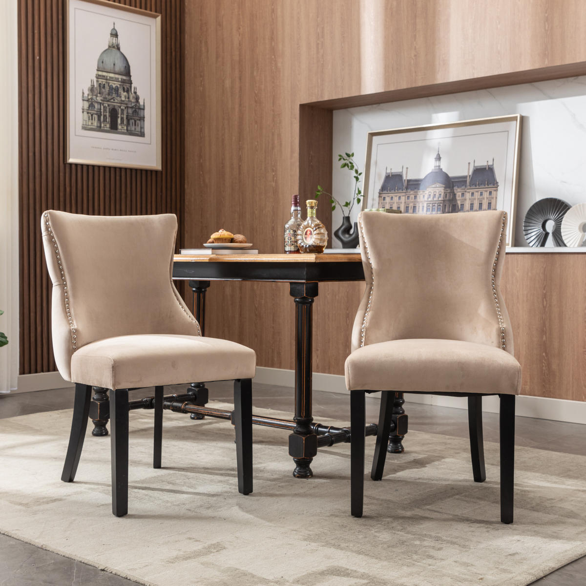 ECKESSESSEL 2er-Set mit Samtbezug und Massivholz, ergonomisch gepolstert, moderner Esszimmerstuhl, beige - Beige, Textil (52/91/50cm) - Luhomfu