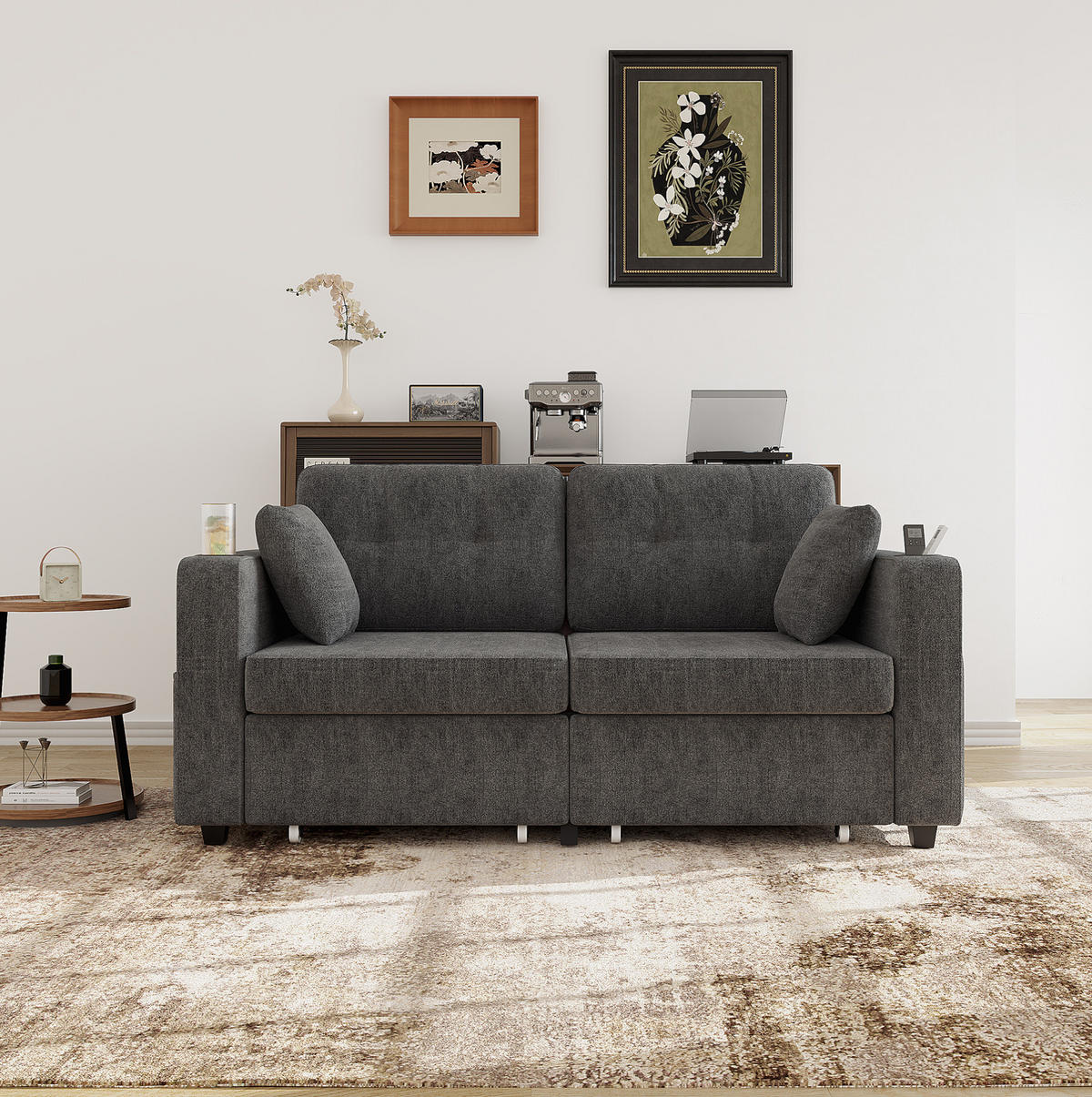 2-SITZER-SOFA 172/75/82 cm mit USB-Anschlüssen, Stauraumschubladen und Getränkehaltern, Chenille, Grau - Grau, Textil (172/82/75cm) - Redom