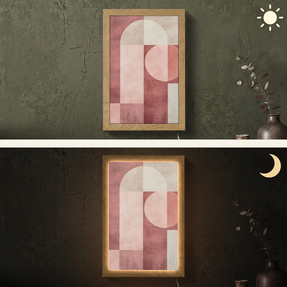 NÁSTĚNNÁ LAMPA Postavy - Abstraktní - Růžová 20x30 cm - starorůžová, kompozitní dřevo (20/30/8cm) - OnlyWow