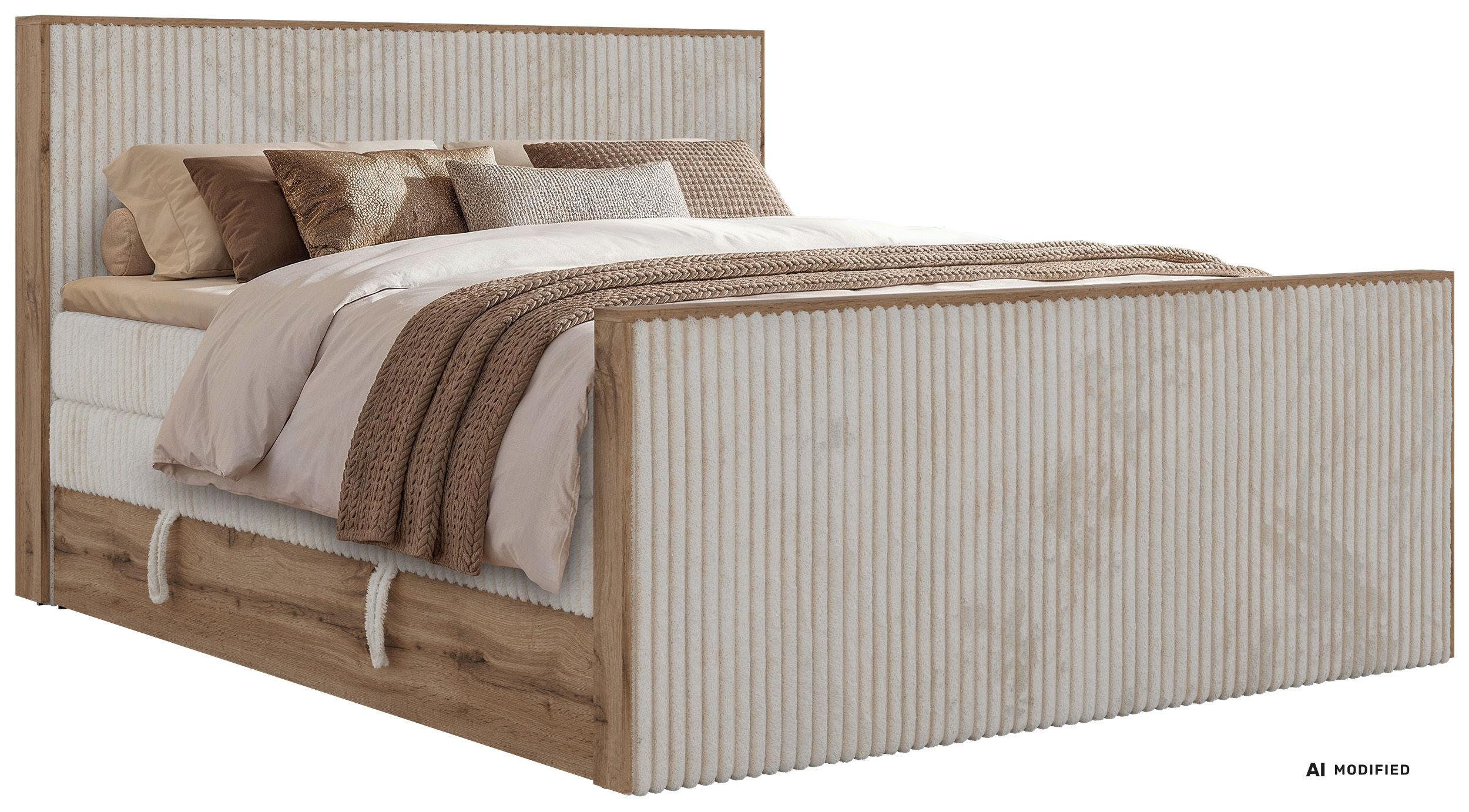 MKS POSTEL BOXSPRING WOOD KING DUO 160/200 - Béžová Manšestr - Topper Visco - H4