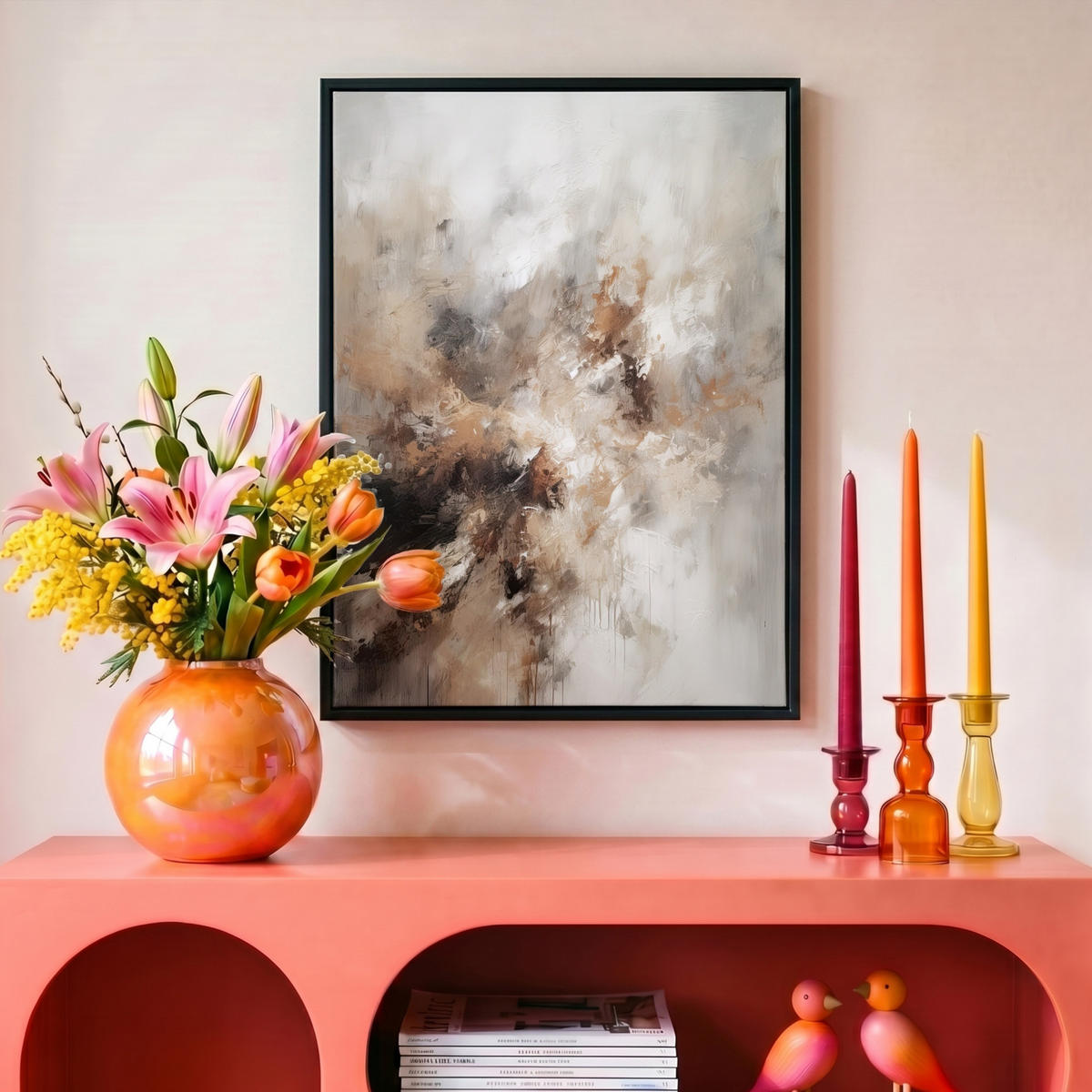 LEINWAND Bilder mit Rahmen - Farbe - Abstrakt - Beige - Kunst - 30x40 - Greige, Textil (30/40cm) - MuchoWow