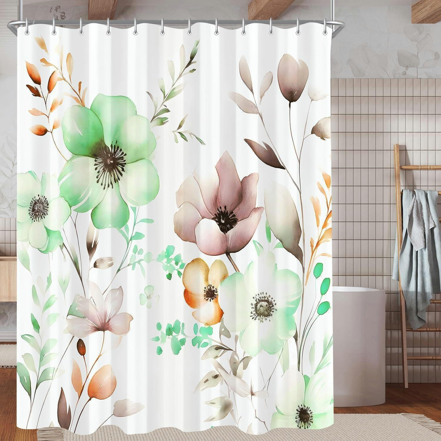 DUSCHVORHANG Blumen Zeichnen 180 x 170 cm - Multicolor, Textil (180/170cm)