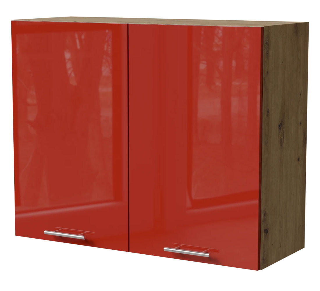 KÜCHENHÄNGESCHRANK Brerra W3/90 Eiche Artisan / RAL 3002 karminrot Hochglanz 90 / 32,5 / 72cm - Rot/Eiche Artisan, Holz/Holzwerkstoff (90/72/32.5cm) - Feldmann-Wohnen