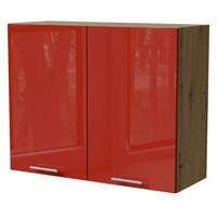 KÜCHENHÄNGESCHRANK Brerra W3/90 Eiche Artisan / RAL 3002 karminrot Hochglanz 90 / 32,5 / 72cm - Rot/Eiche Artisan, Holz/Holzwerkstoff (90/72/32.5cm) - Feldmann-Wohnen