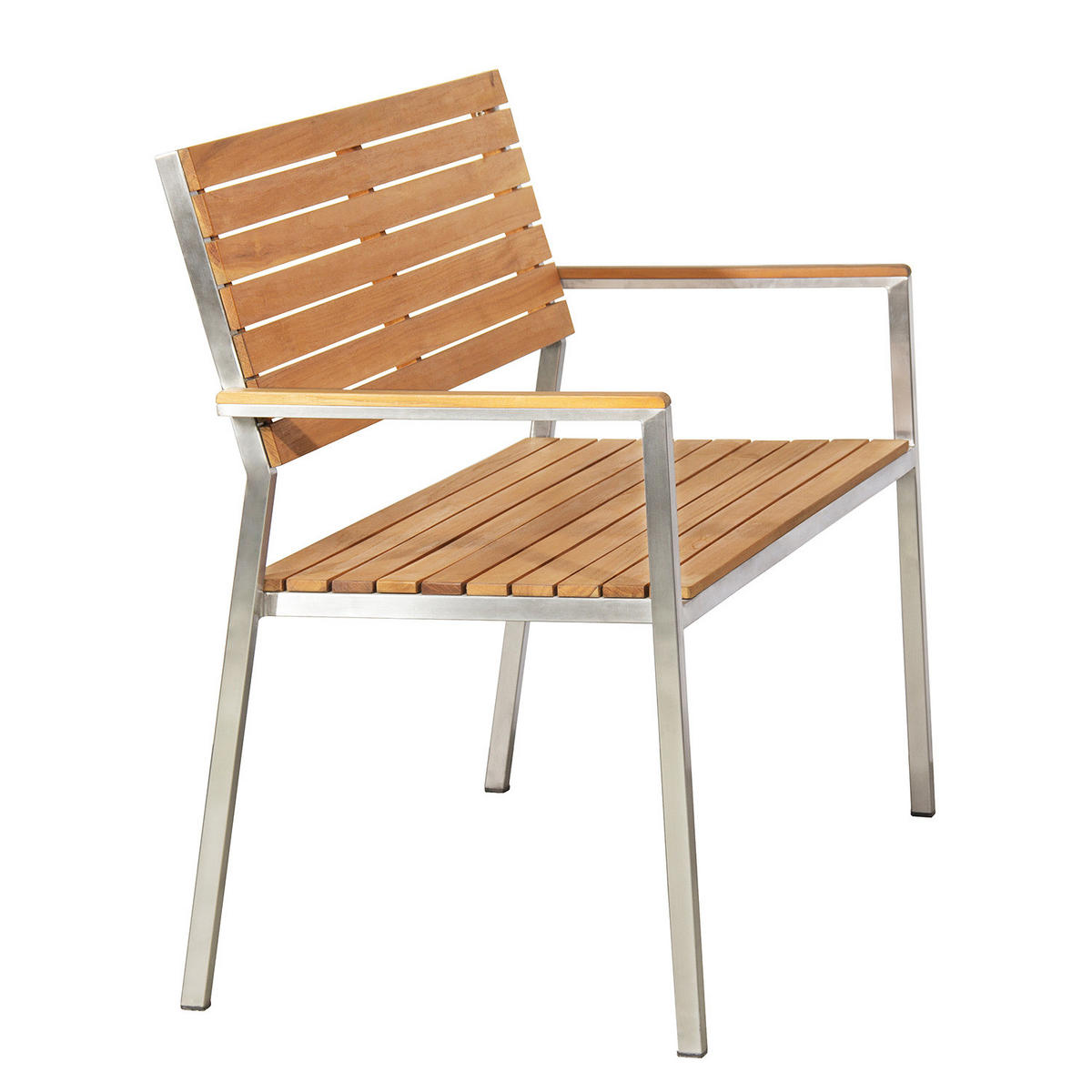 GARTENBANK - Teak massiv / Edelstahl - Silberfarben/Braun, Holz/Metall (114/86/55cm) - home24