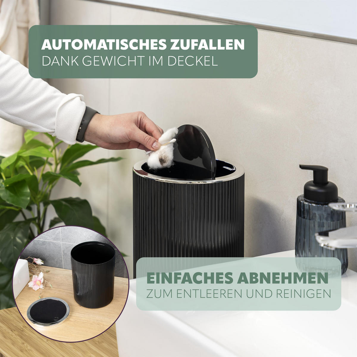 KOSMETIKEIMER 5,5 Liter, GAVELLO schwarz, Kunststoff - Schwarz, Kunststoff (19/24.5/19cm) - bremermann