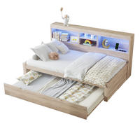 TAGESBETT aus Spanplatte und MDF 90x200 cm Natur mit Ausziehbett, Ambientebeleuchtung und USB-Anschluss - Naturfarben, Holzwerkstoff (90/200cm) - IVMEU