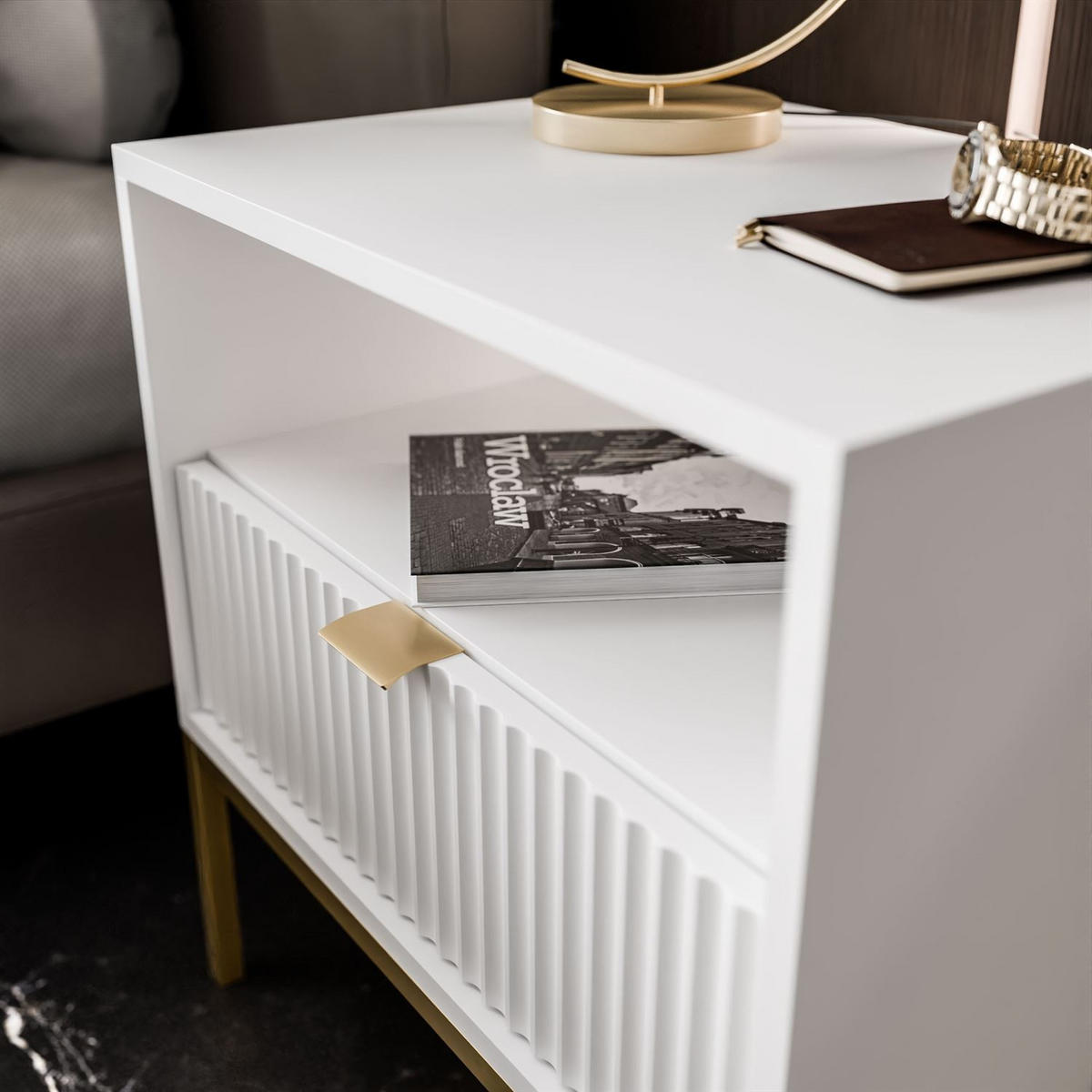 NACHTTISCH CORTADO GOLD S54 WEISS - Weiß, Holzwerkstoff (54/56/39cm) - Lookway