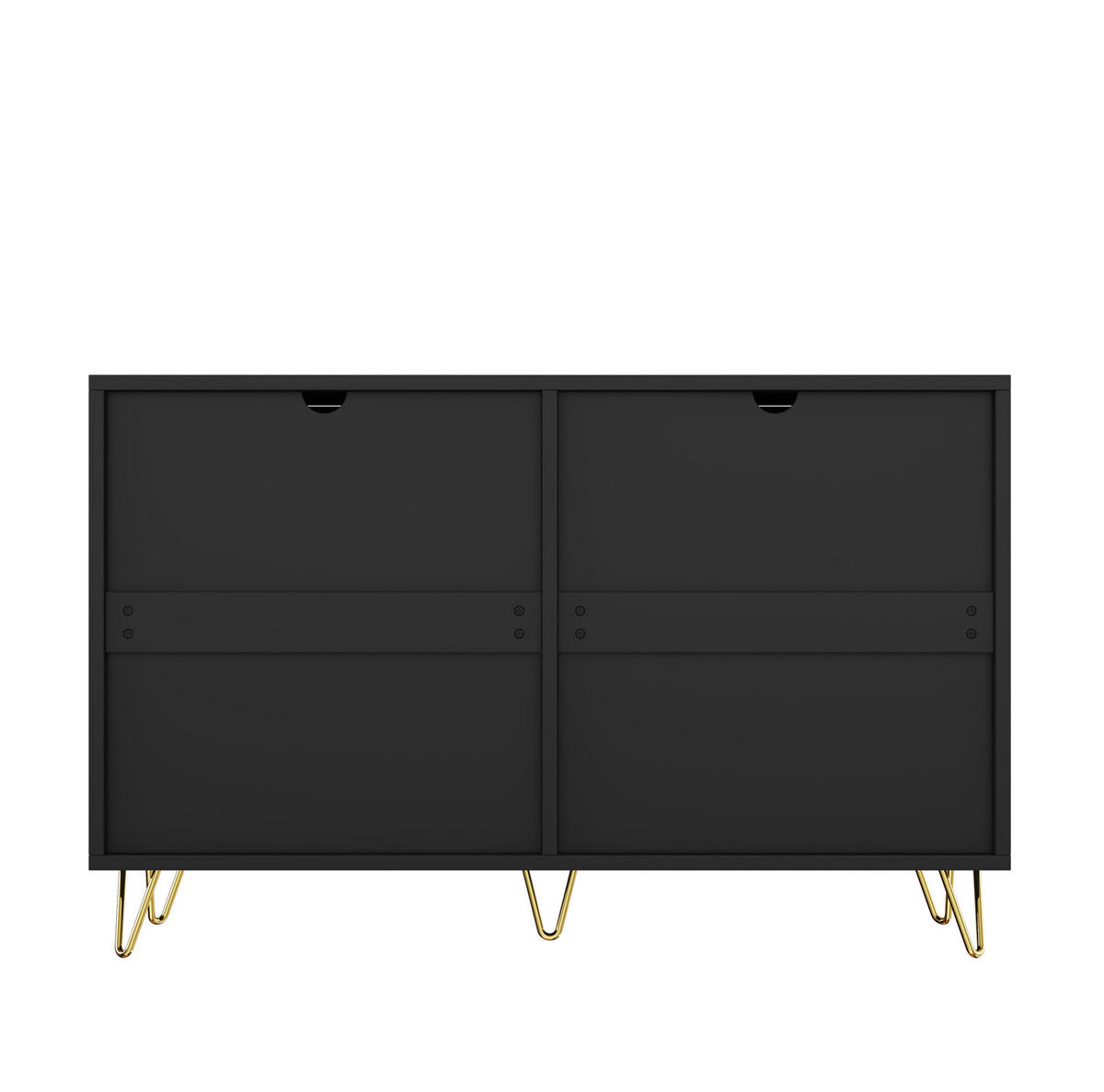 SIDEBOARD 120/40/77 cm mit 6 Schubladen, Wellenfront und goldfarbenen Griffen aus Spanplatte, Schwarz/Gold - Schwarz, Holzwerkstoff (120/77/40cm) - Redom