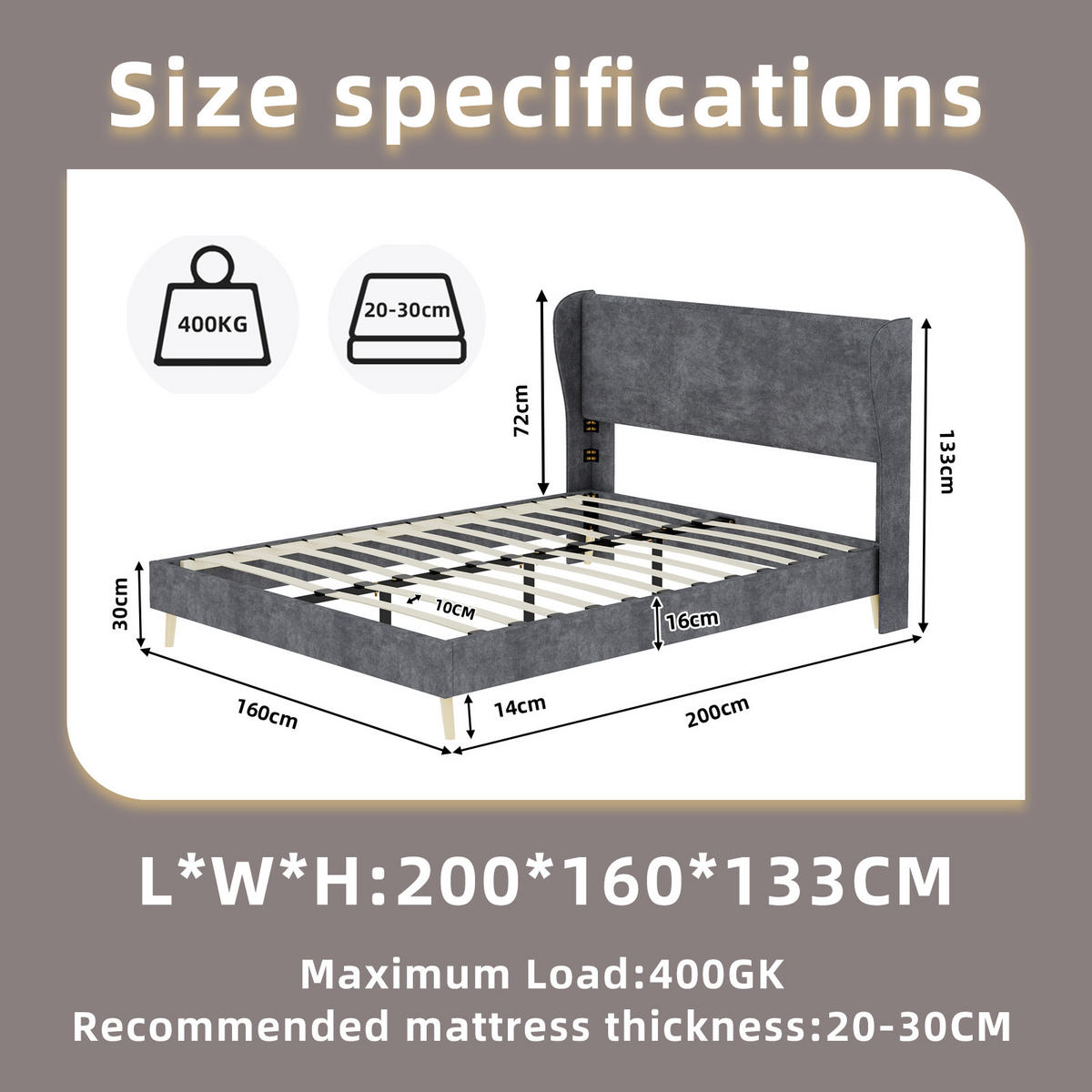 POLSTERBETT 160/200 cm DE-35481 mit Kopfteil Grau - Grau, Metall (160/200cm) - ComfortXL