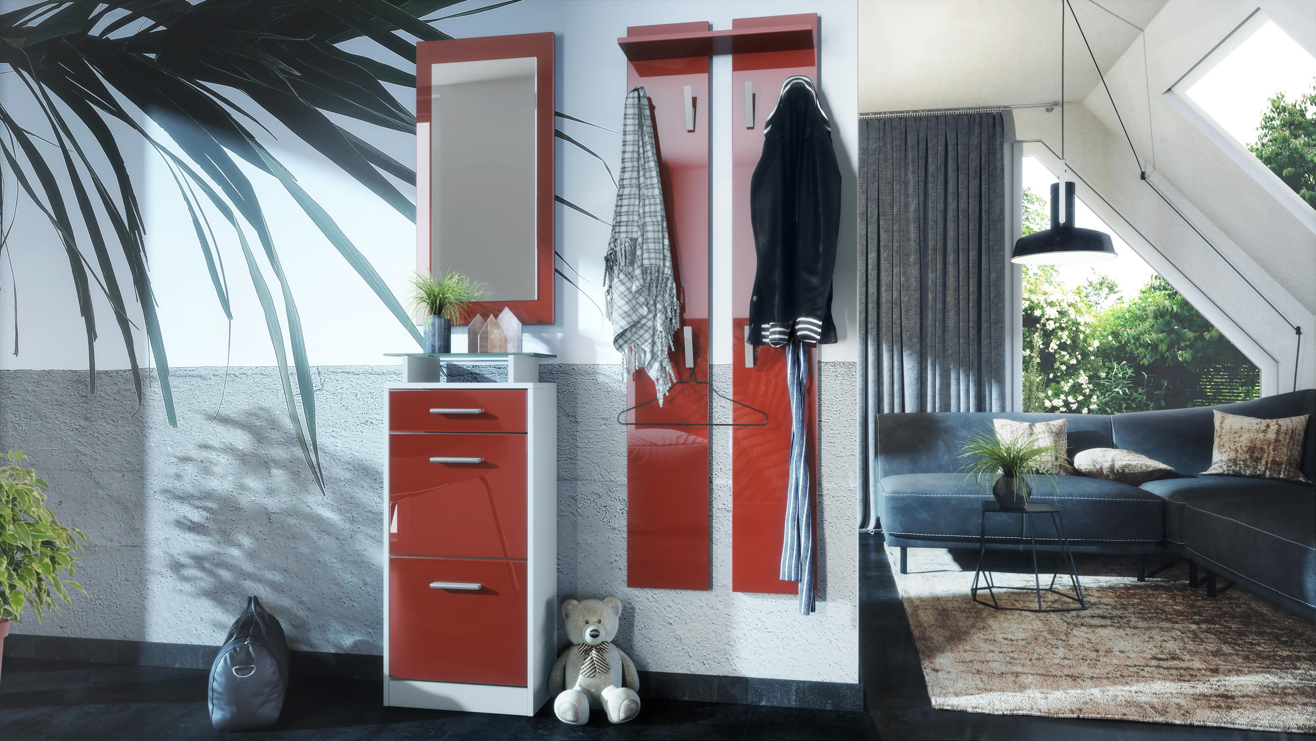 GARDEROBE Loret Front in Bordeaux Hochglanz - Bordeaux, Holzwerkstoff (140/200/23cm) - Vladon