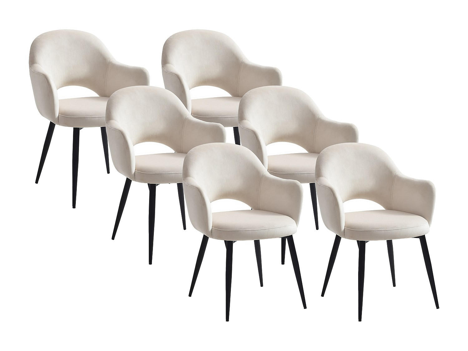 STUHL mit Armlehnen 6er-Set - Samt & schwarzes Metall - Beige - ALSEY - Beige, Textil (58/81/61cm) - Vente-Unique