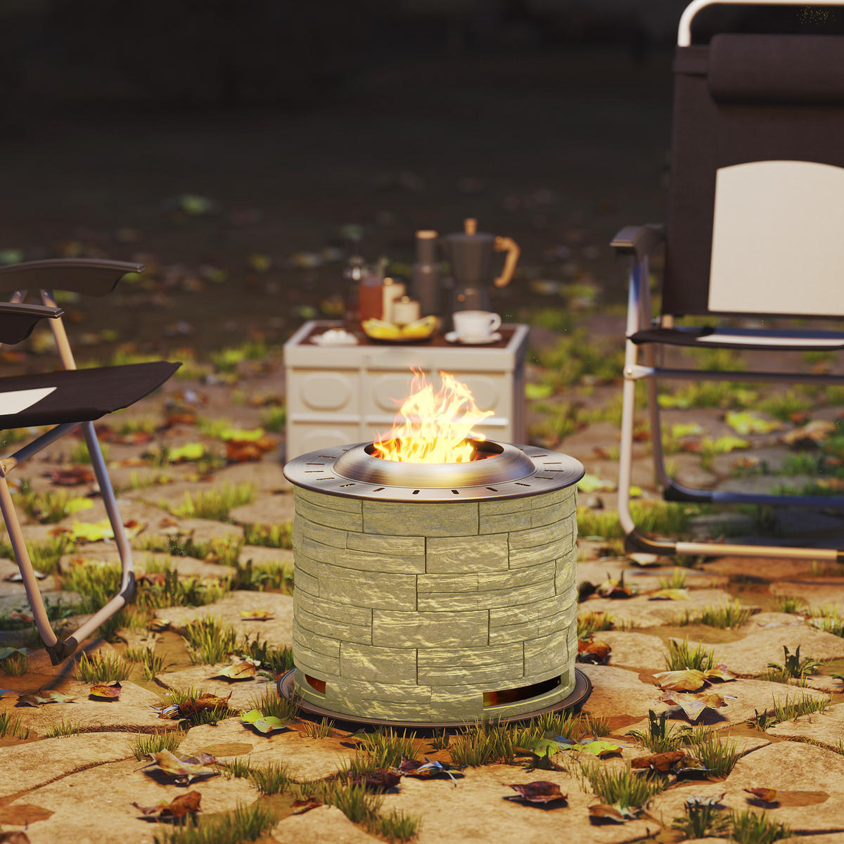 FEUERSCHALE, Edelstahl, Gelb - Gelb, Metall (52/39/52cm) - Outsunny