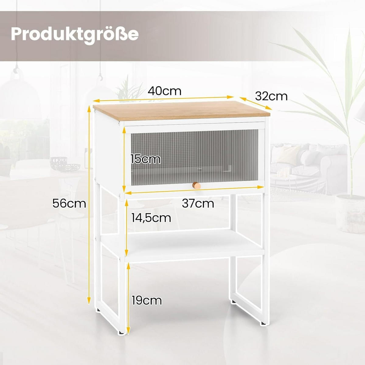 NACHTTISCH 56cm weiß - Weiß, Metall (32/56/40cm) - COSTWAY