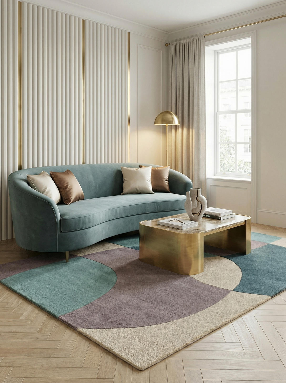 WOLLTEPPICH Abstrakt-Design mit farbakzente AIRE, Türkis-Beige 160x230 cm - Blau, Textil (160/230cm) - KADIMA DESIGN