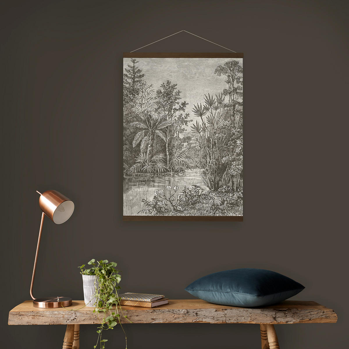 POSTER | Dschungellandschaft Sepia | 80x60cm - Hellgelb, Textil (60/80/0.1cm) - Art for the Home