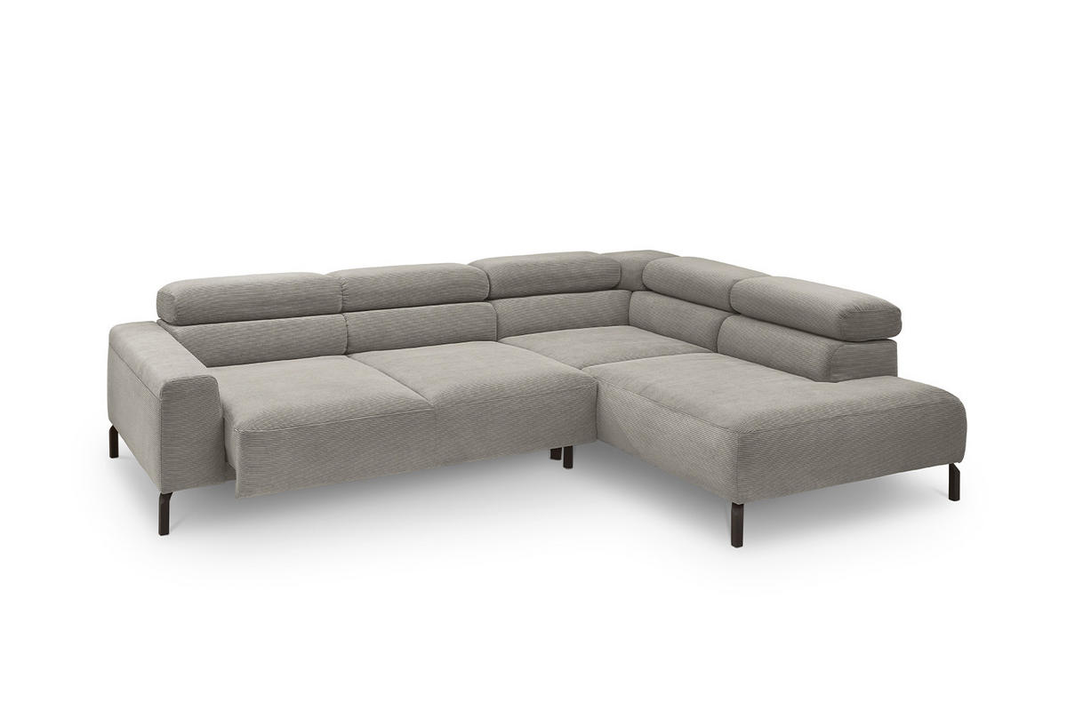 ECKSOFA MIT MOTORISCHEM SITZVORZUG DELIA Grau Cord - Schwarz/Grau, Textil/Metall (276/219cm) - KAWOLA