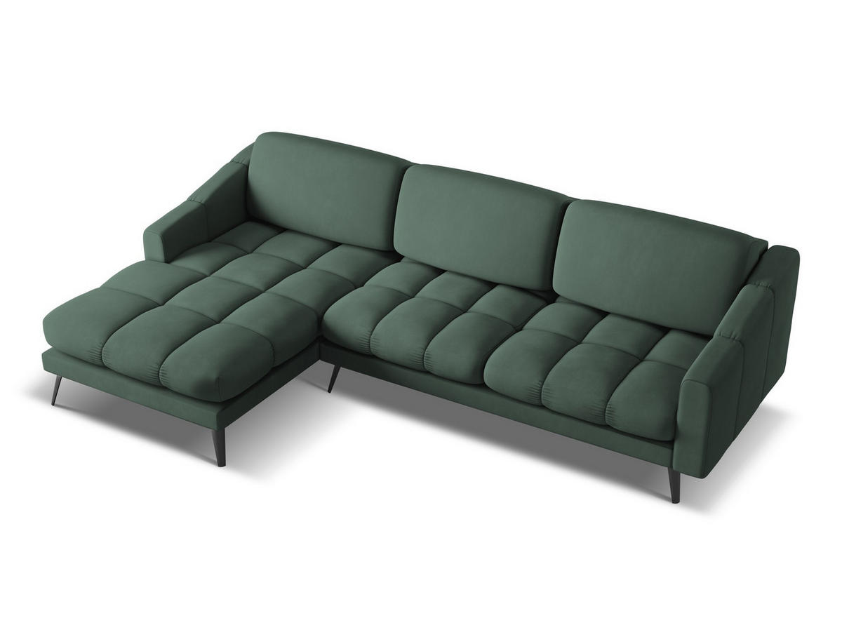 ECKSOFA Links Chenille Stoff Grün - Schwarz/Grün, Textil/Metall (160/264cm) - Makamii