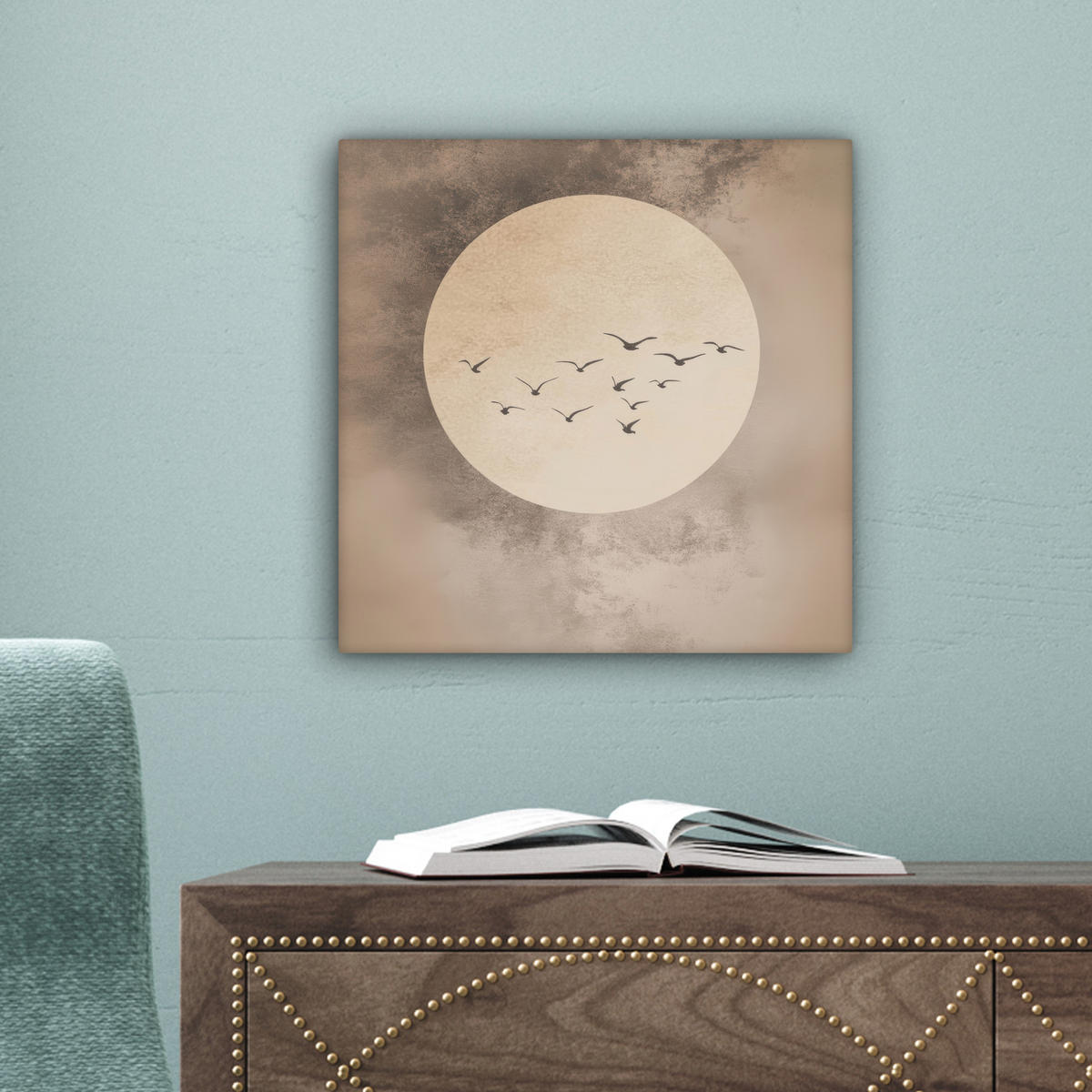 LEINWANDBILD Vogel - Beige - Japanisch 20x20 cm - Taupe, Textil (20/20cm) - MuchoWow