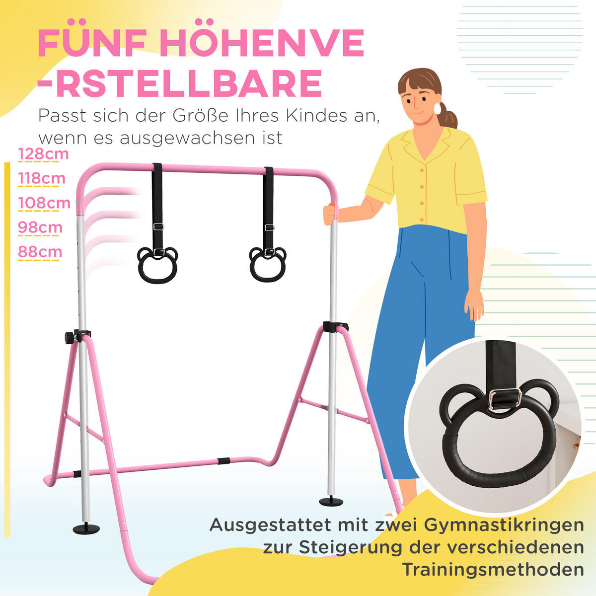 KINDERTURNSTANGE - Rosa, Metall (105/128/148cm) - HOMCOM