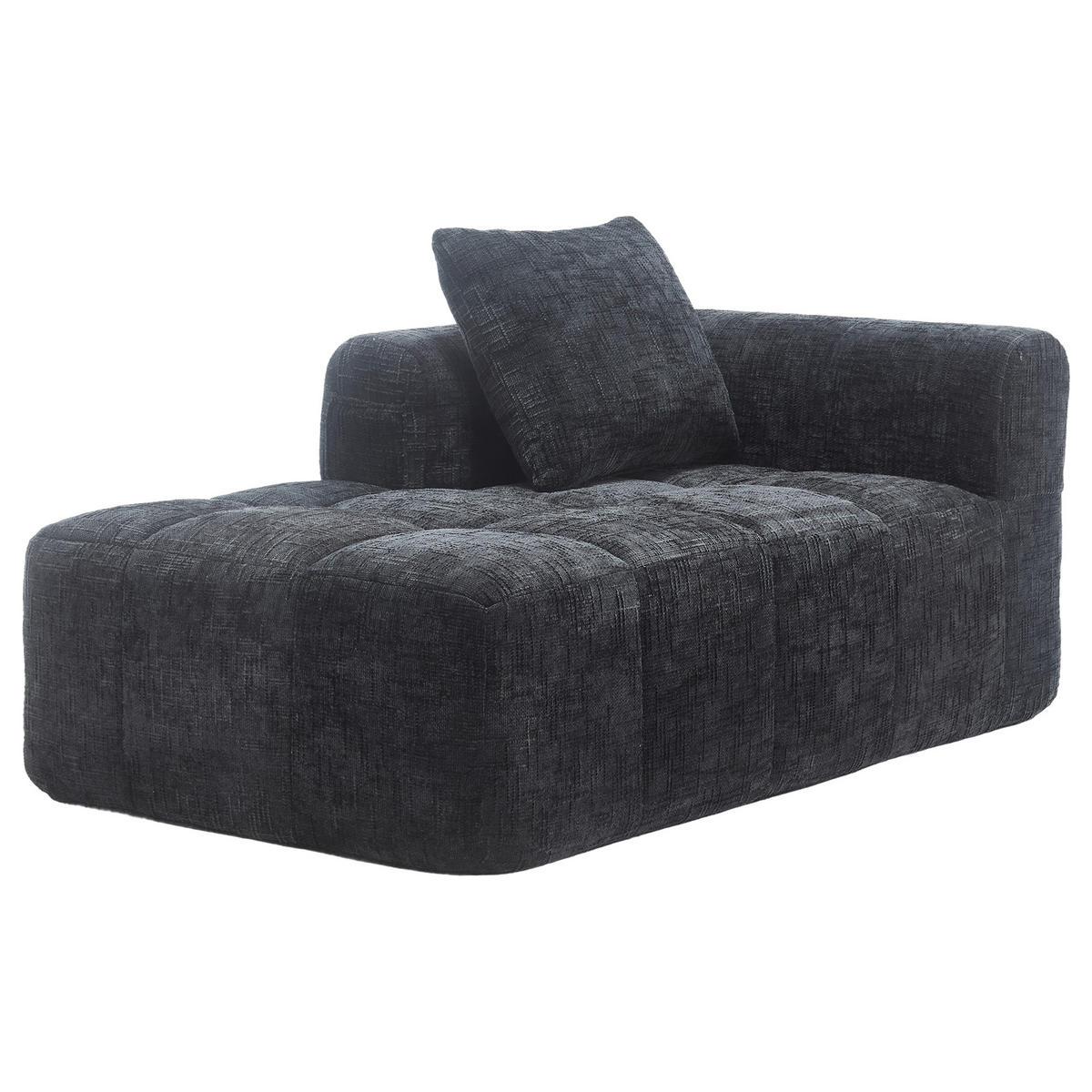 CHAISELONGUE Sofa Chenille mit Seitentaschen und Kissen 158/90/60 cm Schwarz - Schwarz, Textil (60/158/90cm) - Redom