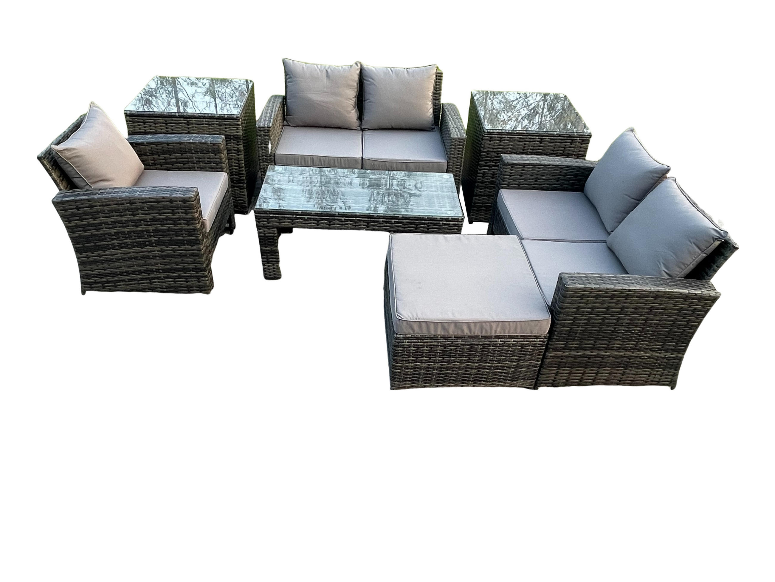 GARTENSOFA Hohe Rückenlehne Polyrattan Dunkelgrau 8-Sitzer - Dunkelgrau, Metall - Fimous