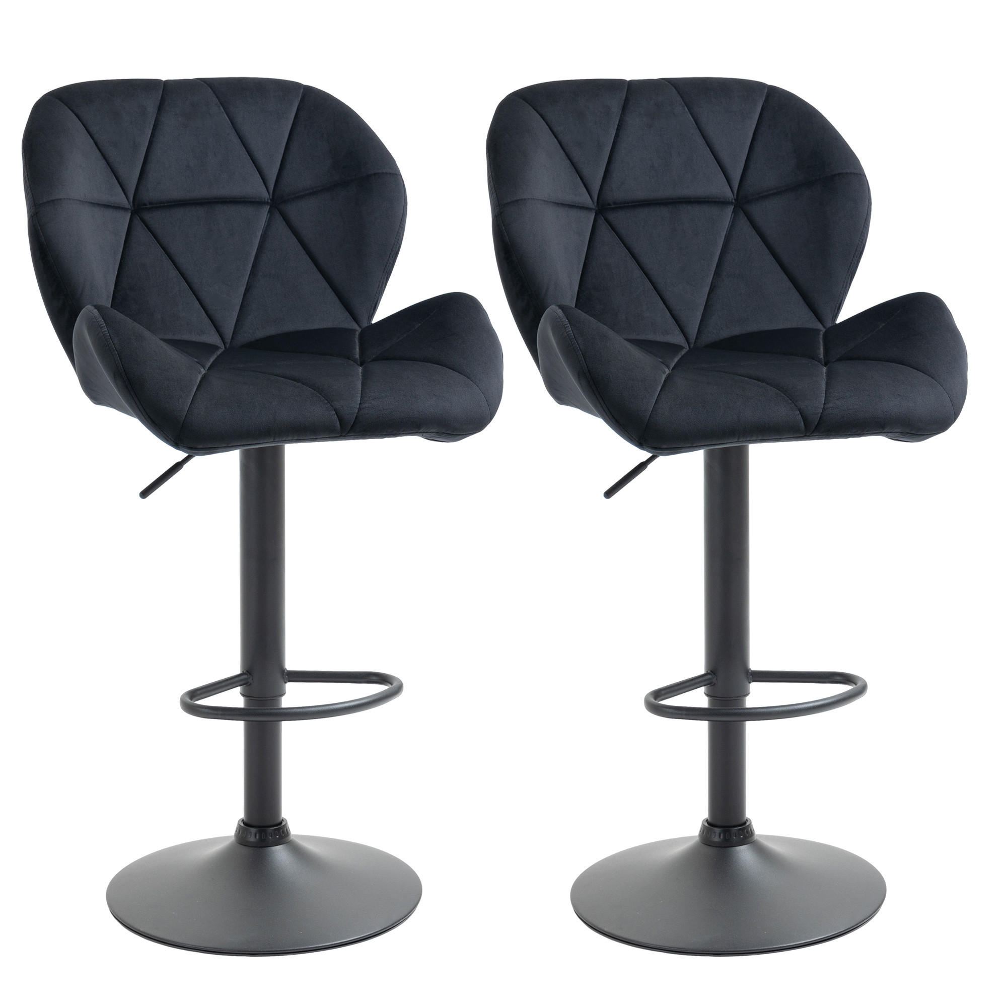 BAROVÁ ŽIDLE, sametový polyester, černá - černá, plast (57.5/93/51.5cm) - HOMCOM