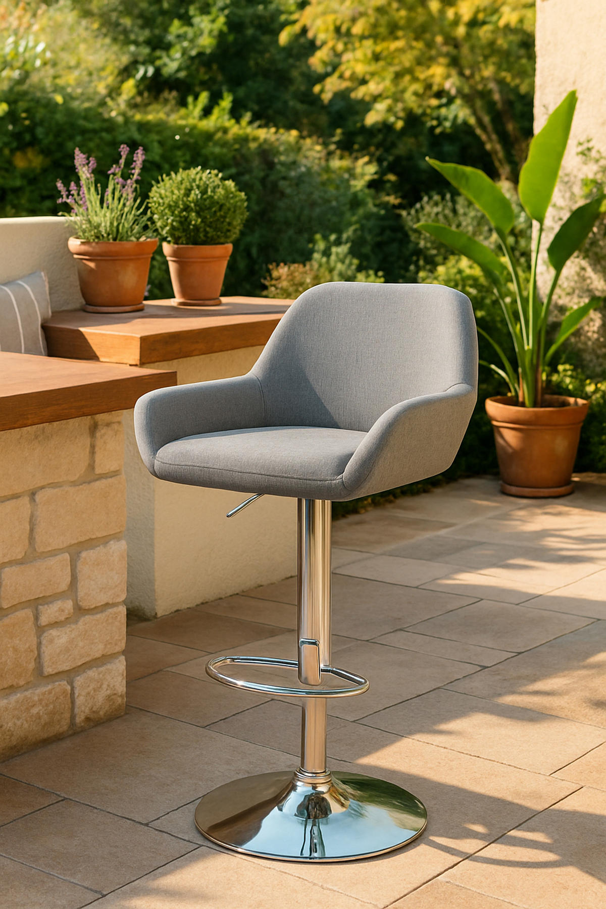 BARHOCKER 2er Set Prag Stoff chrom grau - Chromfarben/Grau, Textil/Metall (51/109/52cm) - TPFLiving