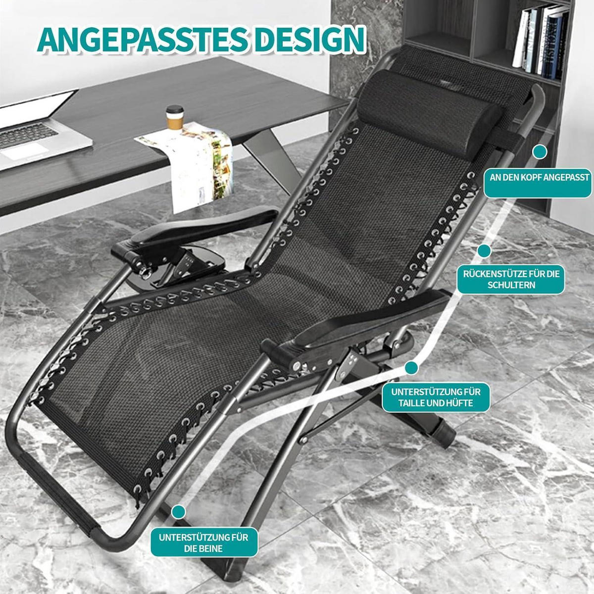 LIEGESTUHL Klappbar 72 cm Schwarz - Schwarz, Textil (72/93/53cm)