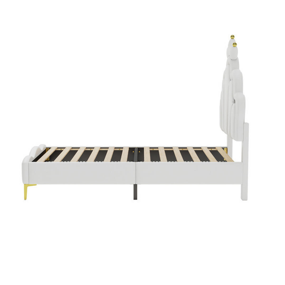 KINDERBETT 90x200 cm, mit LED-Lichtleiste und Lattenrost, PU, Weiß, ohne Matratze - Weiß, Holz (90/200cm) - WoodenAura