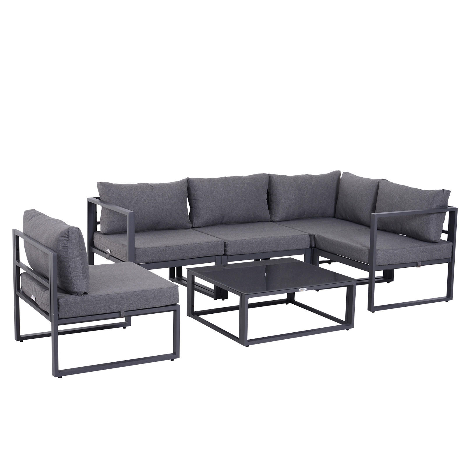 GARTENMÖBEL Set, Alu, Polyester, Grau - Grau, Glas/Kunststoff - Outsunny