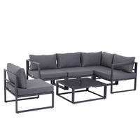 GARTENMÖBEL Set, Alu, Polyester, Grau - Grau, Glas/Kunststoff - Outsunny