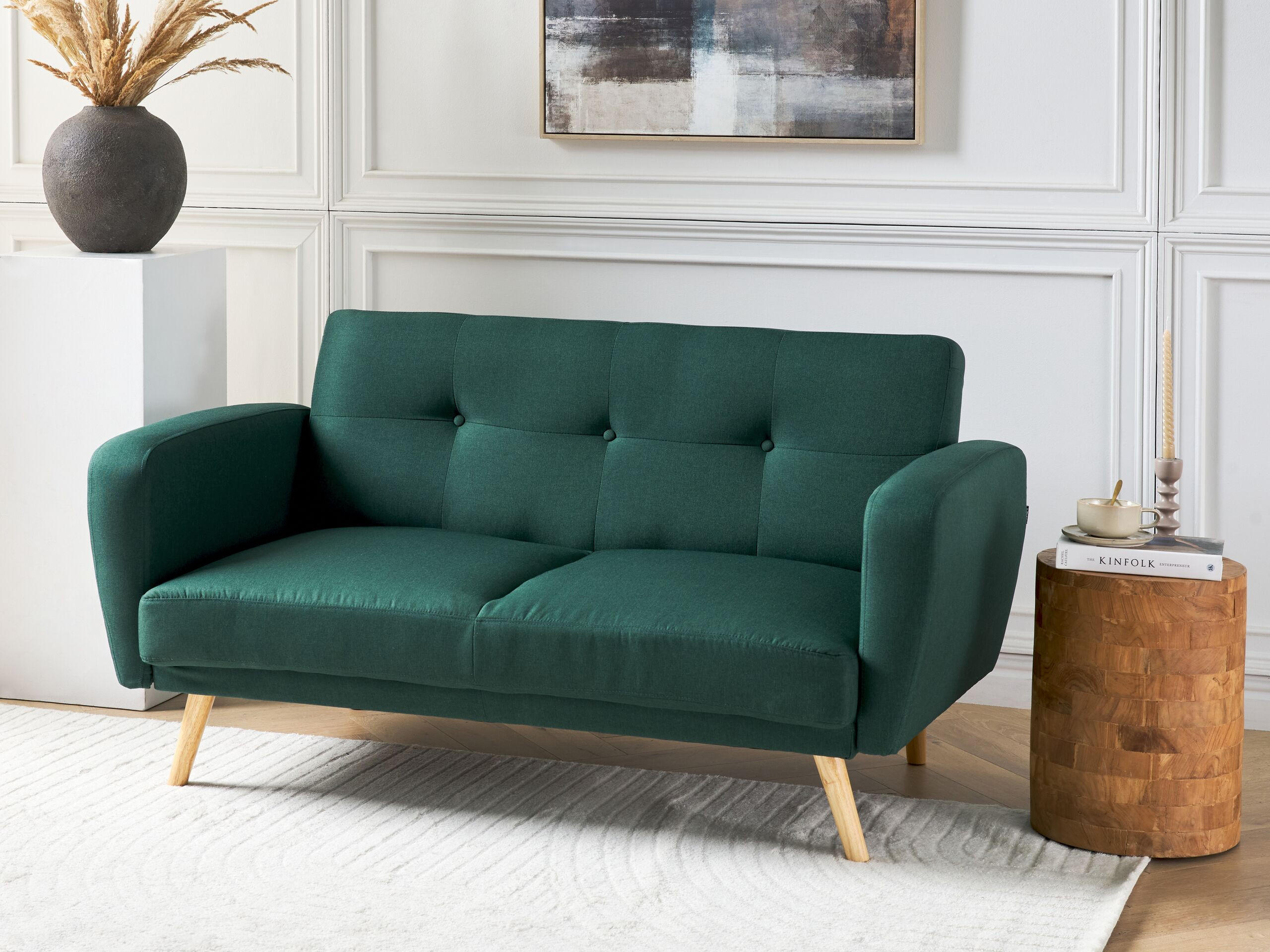 2-SITZER-SCHLAFSOFA dunkelgrün verstellbar Florli - Hellbraun/Grün, Textil (155/82/85cm) - Beliani