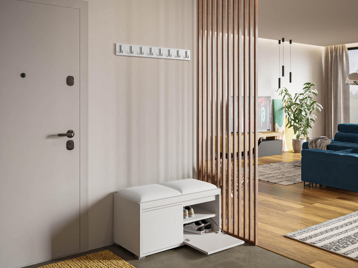 GARDEROBEN-SET Grawis 80 I - Weiß Hochglanz/Silberfarben, Holzwerkstoff/Kunststoff (84.5/45/34cm) - MIRJAN24