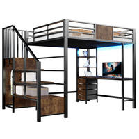 HOCHBETT 140x200 cm in Schwarz mit Schreibtisch, LED-Beleuchtung und Stauraum - Schwarz, Metall (140/200cm) - IVMEU