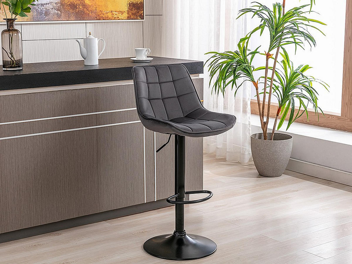 BARHOCKER - 45cm x 54cm - Samt - grau - LIMA - Grau, Textil (45/109/54cm) - Vente-Unique