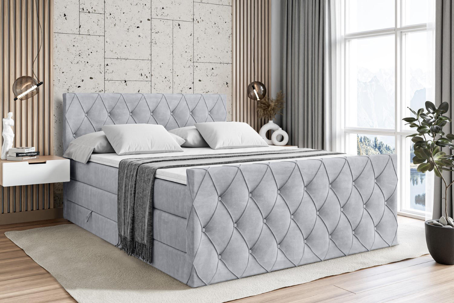 BOXSPRINGBETT AMAY-Z KING - 180x200 - H3/H4 - Hellgrau - Grau, Holzwerkstoff (180/200cm) - ALTDECOR