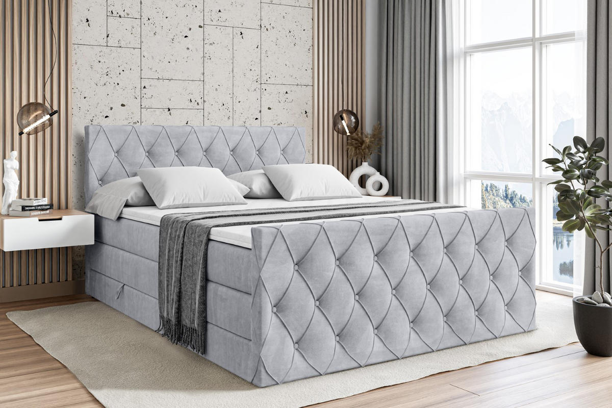 BOXSPRINGBETT AMAY-Z KING - 180x200 - H3/H4 - Hellgrau - Grau, Holzwerkstoff (180/200cm) - ALTDECOR