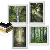 WANDBILDER 4er-Set - 50x50 cm & 40x60 cm Weißer Rahmen - Grüne Wälder, Lichtstrahlen - Weiß, Kunststoff (50/50cm) - ArtPrintCave