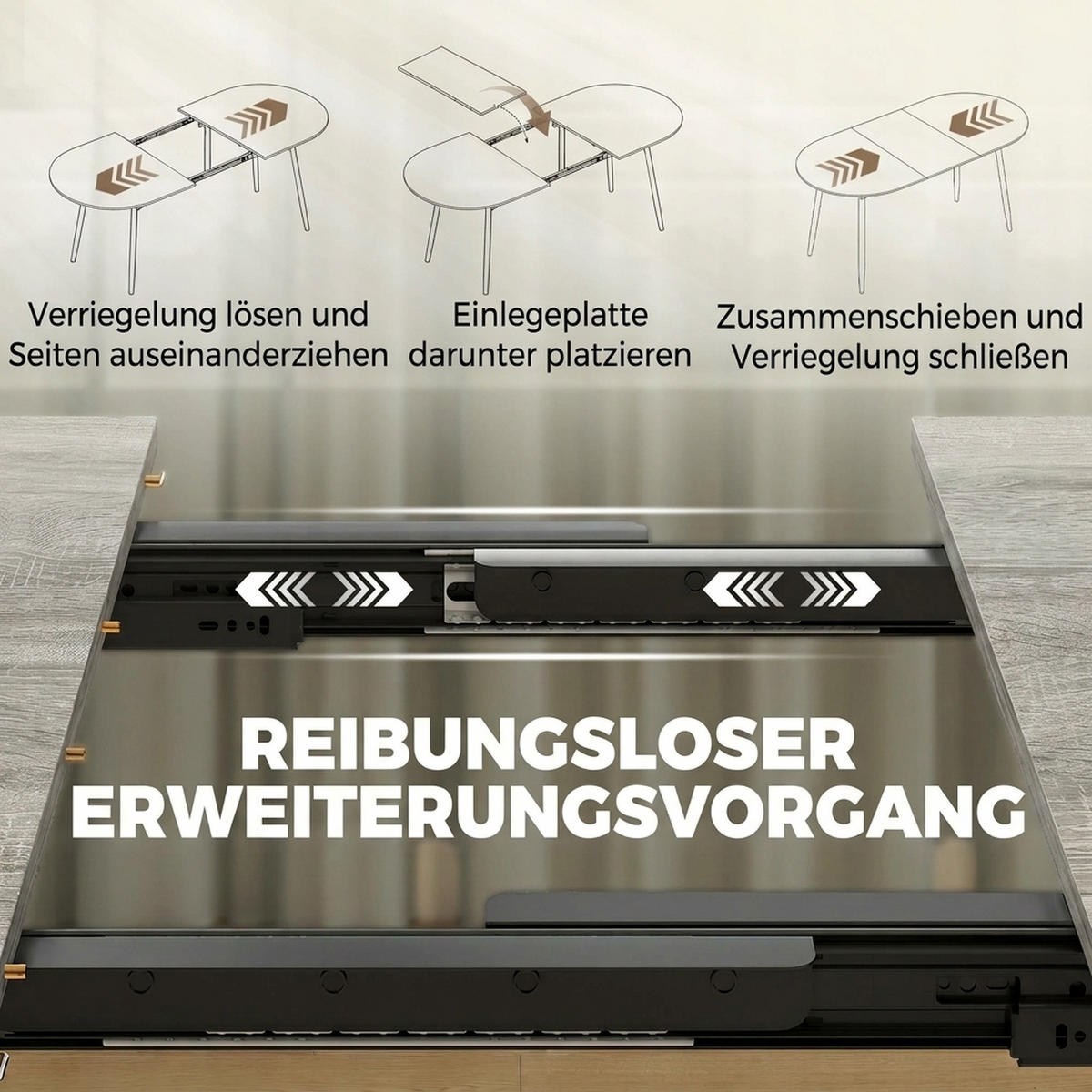 AUSZIEHBARER-ESSTISCH MDF Grau - Schwarz/Grau, Holzwerkstoff/Metall (160/80/75cm) - HOMCOM