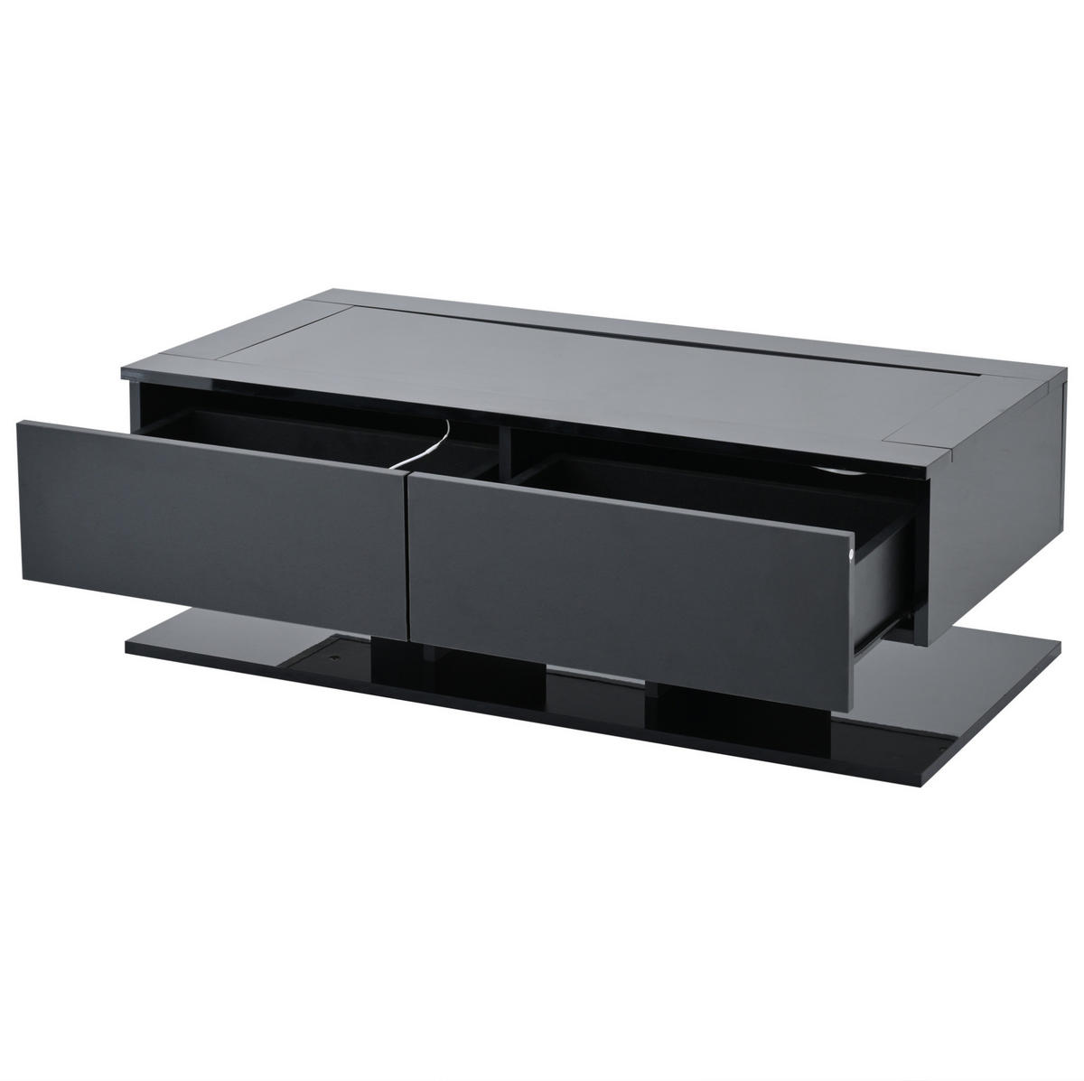 COUCHTISCH aus Spanplatte 100x50x35 cm in Schwarz mit 2 Schubladen & LED - Schwarz, Holzwerkstoff (100/50/35cm) - Modfu