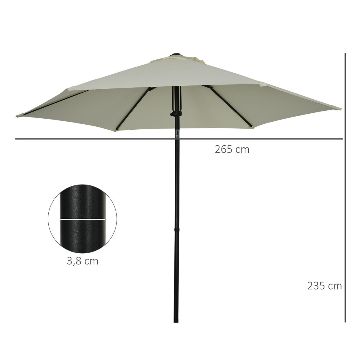 SONNENSCHIRM DE-11432 neigbar, Push-up, 6 Streben Hellgrau - Hellgrau, Textil (265/265cm) - ComfortXL