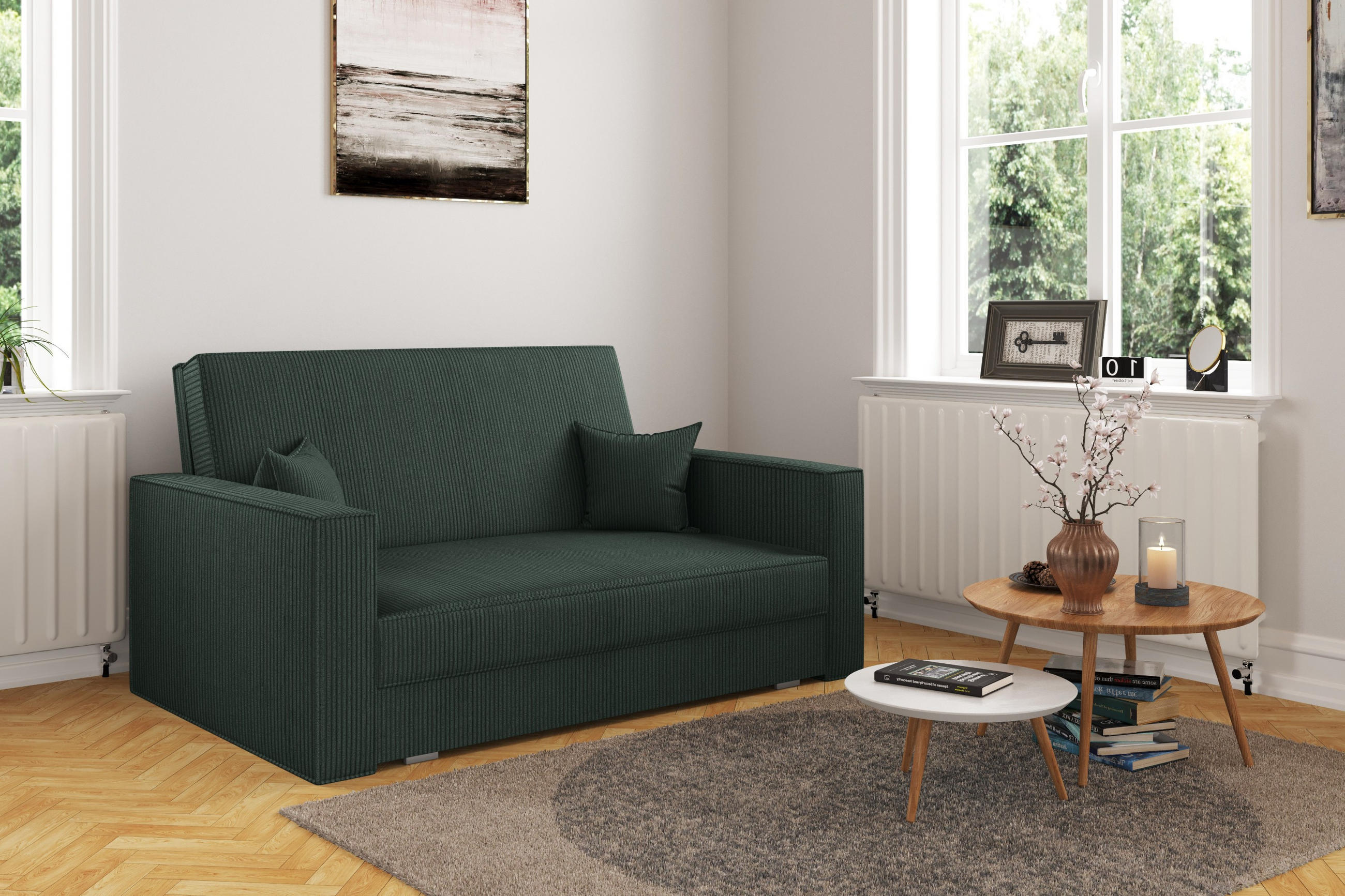SOFA, Schlaffunktion - America Stoff Poso Grün - Grün, Holz (137/77/112cm) - Kaiser Möbel