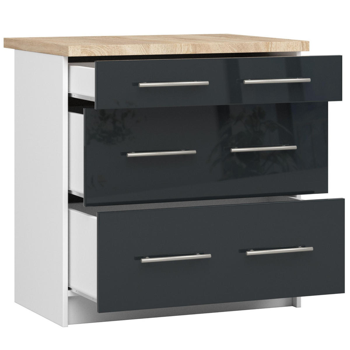 UNTERSCHRANK Weiß, Graphit Glanz 85/80/46 - Graphitfarben/Weiß, Holzwerkstoff (80/85/46cm) - RAUMHIRSCH FURNITURE